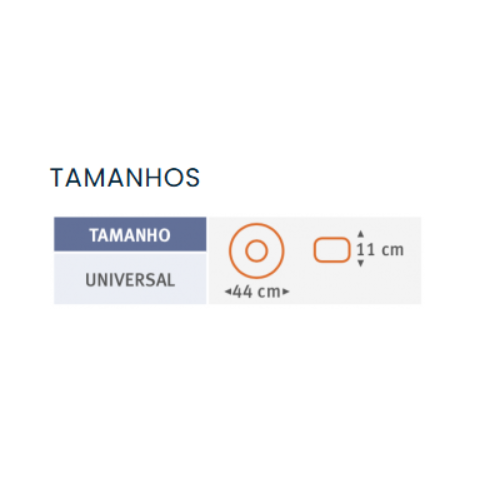 Esquema de tamanho universal do coxim circular, com 44 cm de diâmetro e 11 cm de altura