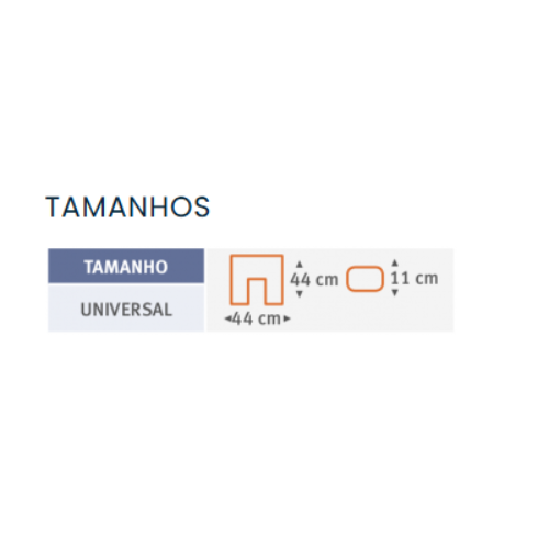 Tabela de tamanho universal com as medidas 44x44 cm e 11 cm de altura