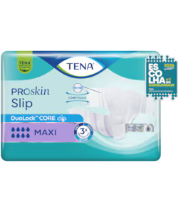 Embalagem da TENA ProSkin Slip Maxi DuoLock Core com o selo Escolha do Consumidor 2026