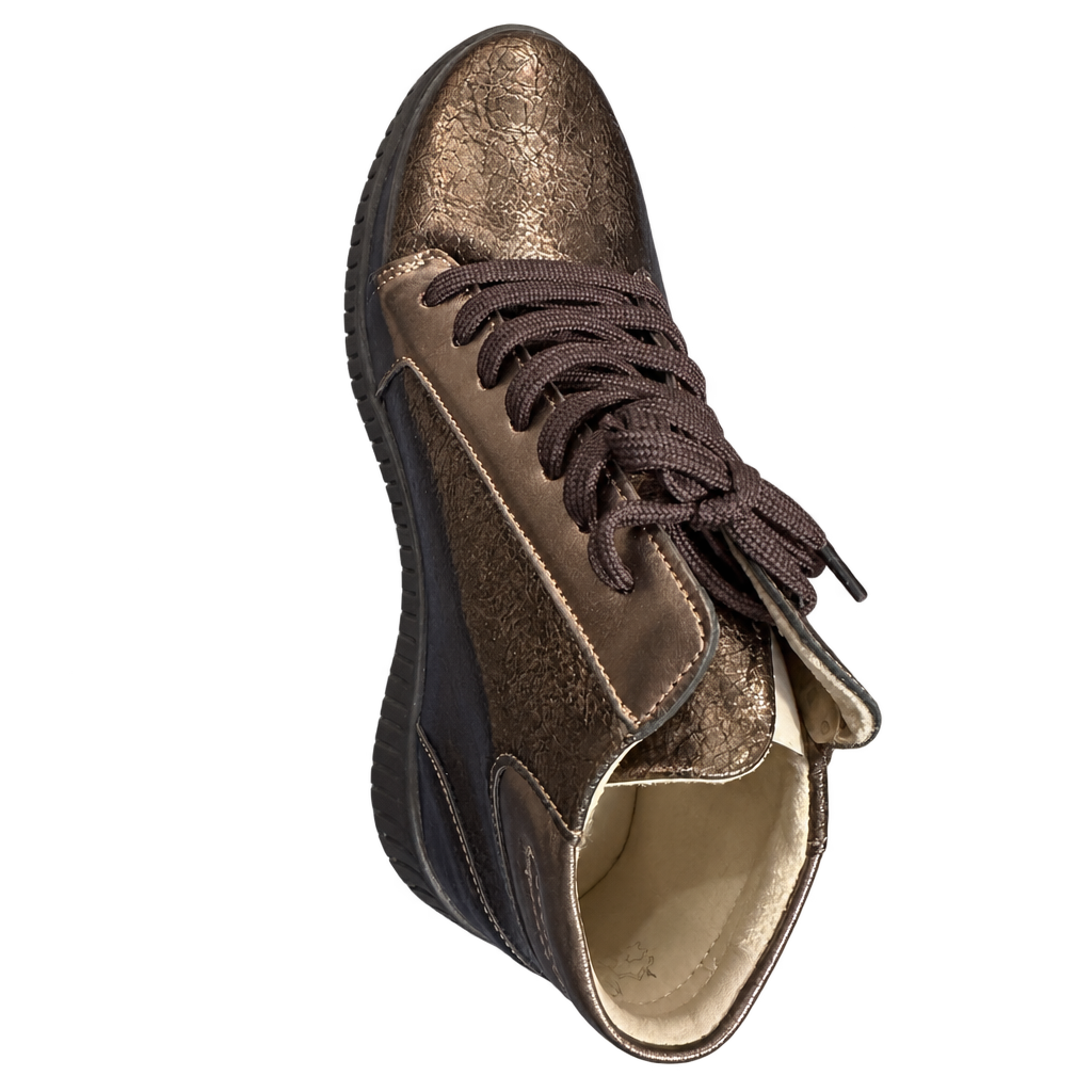 Bota de senhora em castanho dourado com fundo transparente