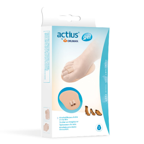 Embalagem actius gel da Orliman com a almofada para dedos em martelo, uma unidade