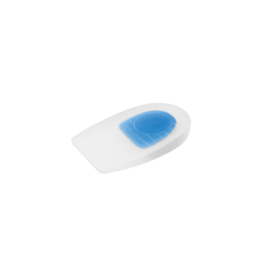 Calcanheira em silicone transparente com zona de descarga azul ao centro
