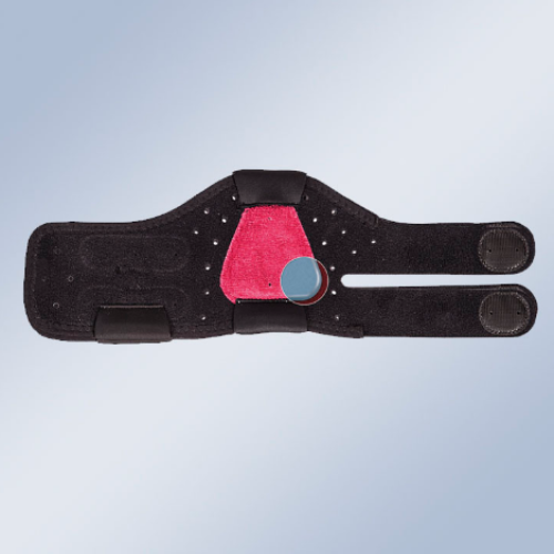 Face interior da cinta Boxia, com almofada cor-de-rosa ao centro e tiras de velcro