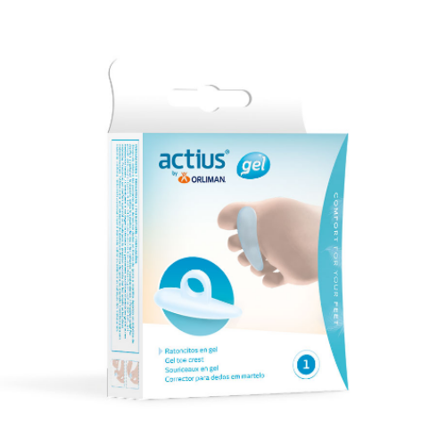 Embalagem Actius gel do corretor para dedos em martelo, com 1 unidade e desenho do anel em gel