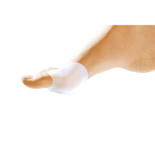 Protetor de joanete em gel transparente colocado no dedo grande do pé