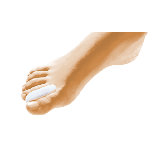 Separador em gel branco colocado entre os dedos de um pé