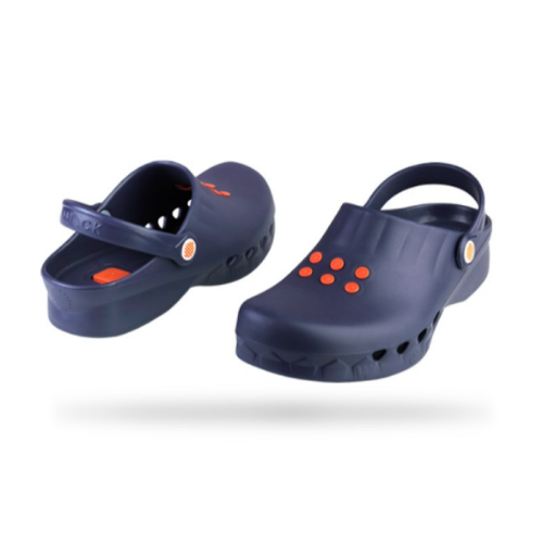 Par de socas Wock Nube azul-marinho, com correia de calcanhar e pormenores laranja