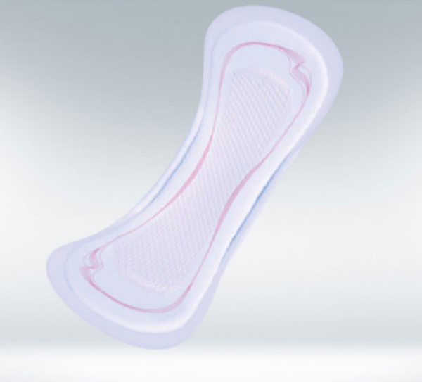 Penso para perdas de urina, branco com contorno cor-de-rosa e zona central em relevo