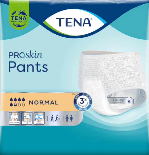 Embalagem verde-água das cuecas absorventes TENA ProSkin Pants Normal