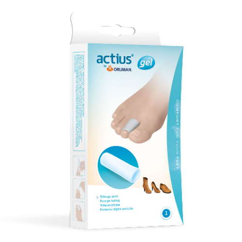 Embalagem actius gel da Orliman com o tubo protetor de dedos, uma unidade