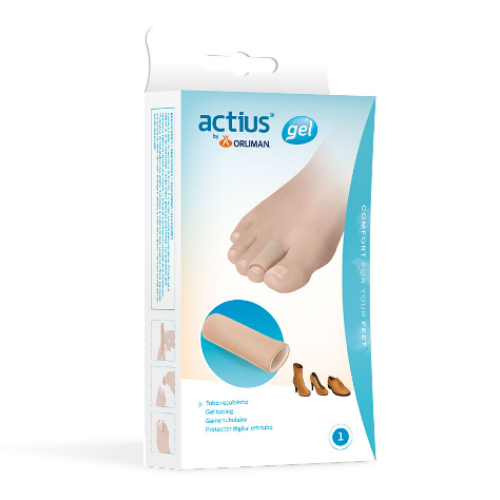 Embalagem Actius Gel da Orliman com o tubo protetor bege ilustrado
